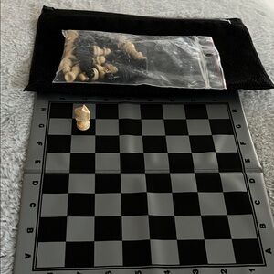 Travel Chess Set with Black and Cream Pieces